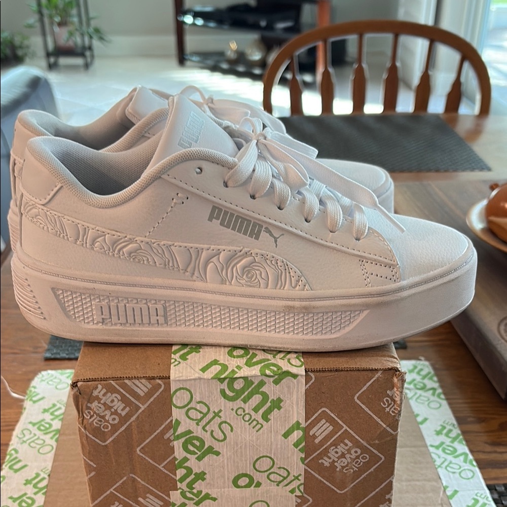 Puma White Floral Embossed Sneakers